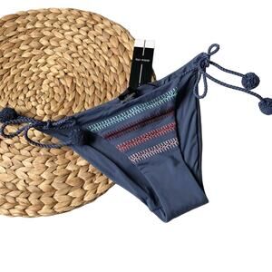 DOLCE VITA Blue Pom Tassel‎ Embroidered Swim XS NWT Hipster Swim Vacation Beach